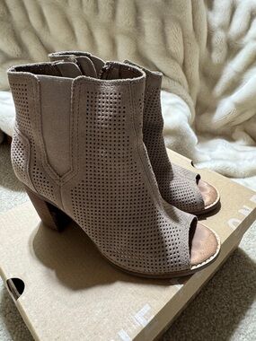 Toms Taupe Perforated Peep-Toe Ankle Booties